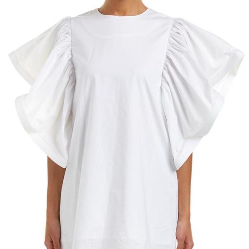 New Gracia Fashion White Boxy Ruffled Short Sleeve Blouse / Tunic
